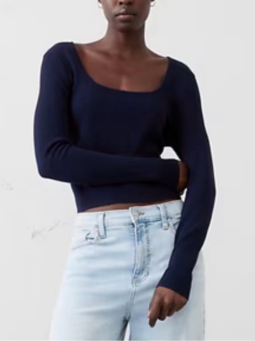 NWOT Banana Republic Navy Long Sleeve Square Neck Top
